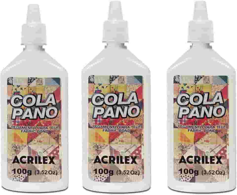 Cola Pano 100g com Bico Aplicador – Kit 3 Unidades – Fixação Forte para Tecidos, Artesanato, Patchwork, Customização e Projetos DIY