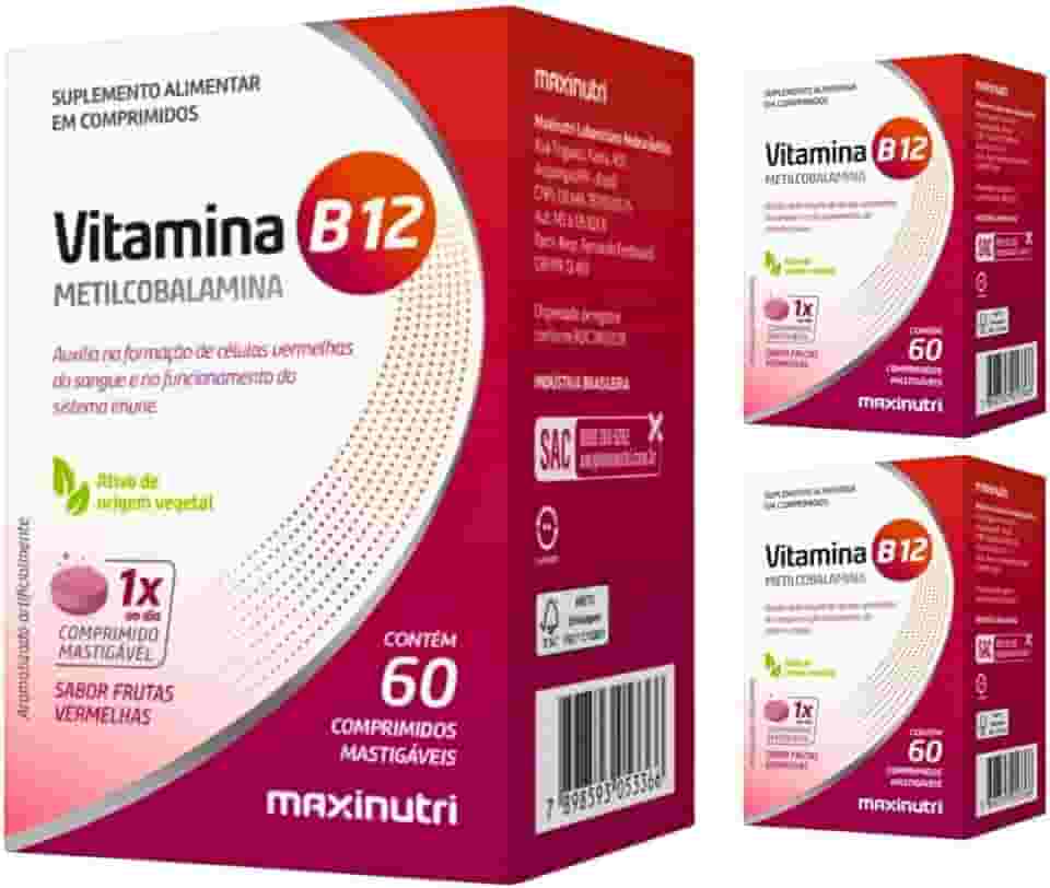 Kit 3 Vitamina B12 Metilcobalamina 60 Capsulas Mastigaveis Maxinutri
