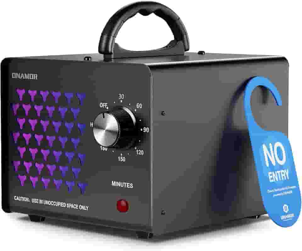 ONAMOR Eliminador de odores de gerador de ozônio 70.000 mg, remoção de odores de máquina de ozônio de alta capacidade até 6000 m², ozonizador ionizador para fumaça, carro, porão e quarto de animais de