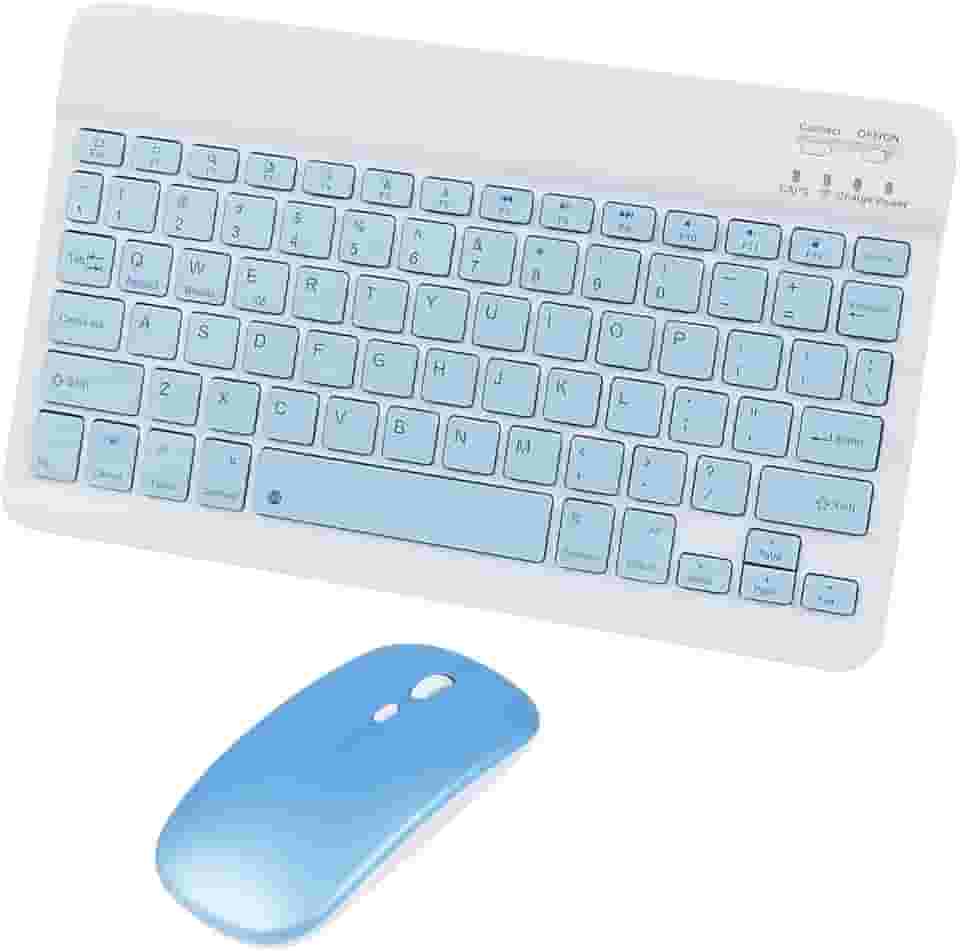 Combo Teclado e Mouse Bluetooth Sem Fio, Ultrafino e Recarregável - Compatível com Tablets Android, iPhone, iPad, Windows Surface e Mais (Azul)