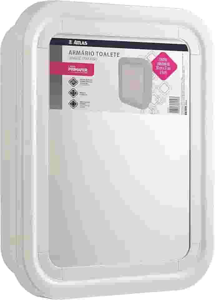 Atlas - Armário Plástico Pequeno para Toalete com Espelho de Prata, Tamanho 30x37x9cm, Cor Branca