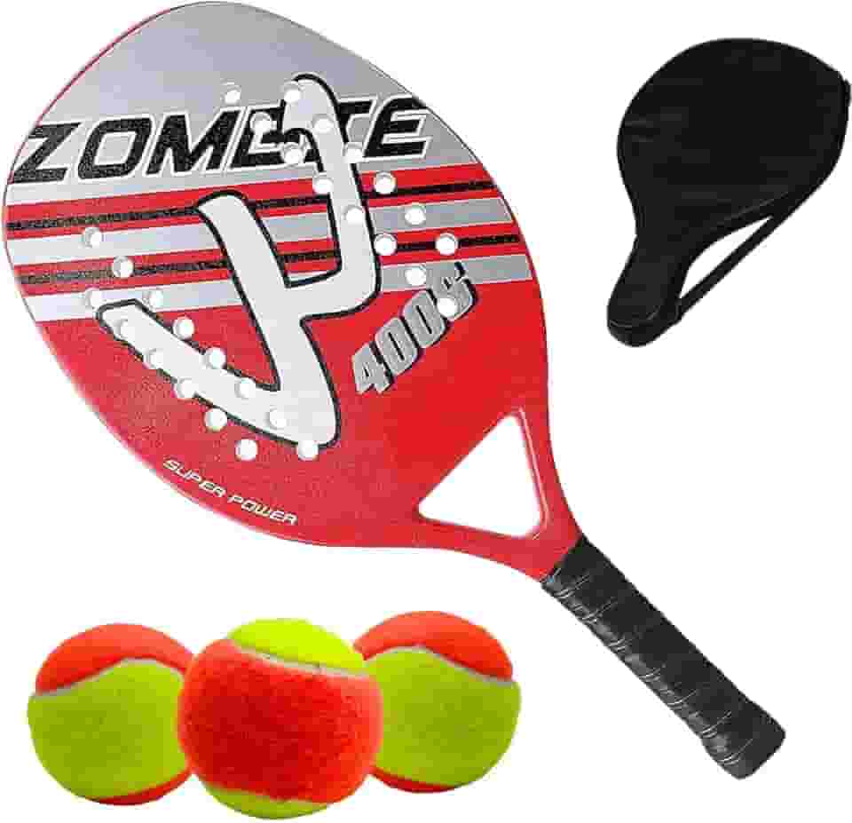 Kit Raquete Para Beach Tennis Profissional em Fibra Carbono Com Capa Protetora e 3 Bolinhas de Beach Tennis Para Iniciantes e Profissionais