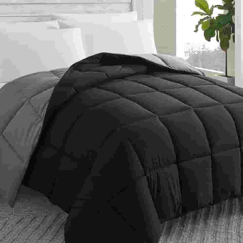 Cosybay Edredom alternativo de plumas (preto/cinza, King) - edredom de cama king size acolchoado macio para todas as estações - enchimento de edredom com abas de canto - inverno verão quente fofo, 259