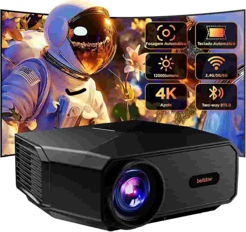 Bettdow Projetor 4k 8k 12000 Lumens Hd 1080p Compatível Completo De Android 9, Smart Projetores Retroprojetor Portatil 350 ANSI WiFi 6 BT5.0, Auto Correção Trapezoidal, Foco Automático