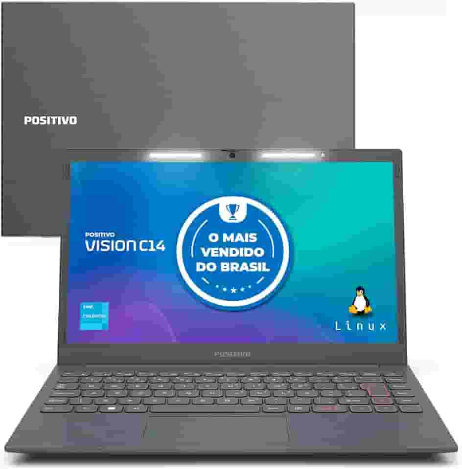 Notebook Positivo Vision C14 Lumina BAR Celeron, 8GB 128GB eMMC, Tela 14 Polegadas HD Antirreflexo, Linux, Tecla Link - Cinza