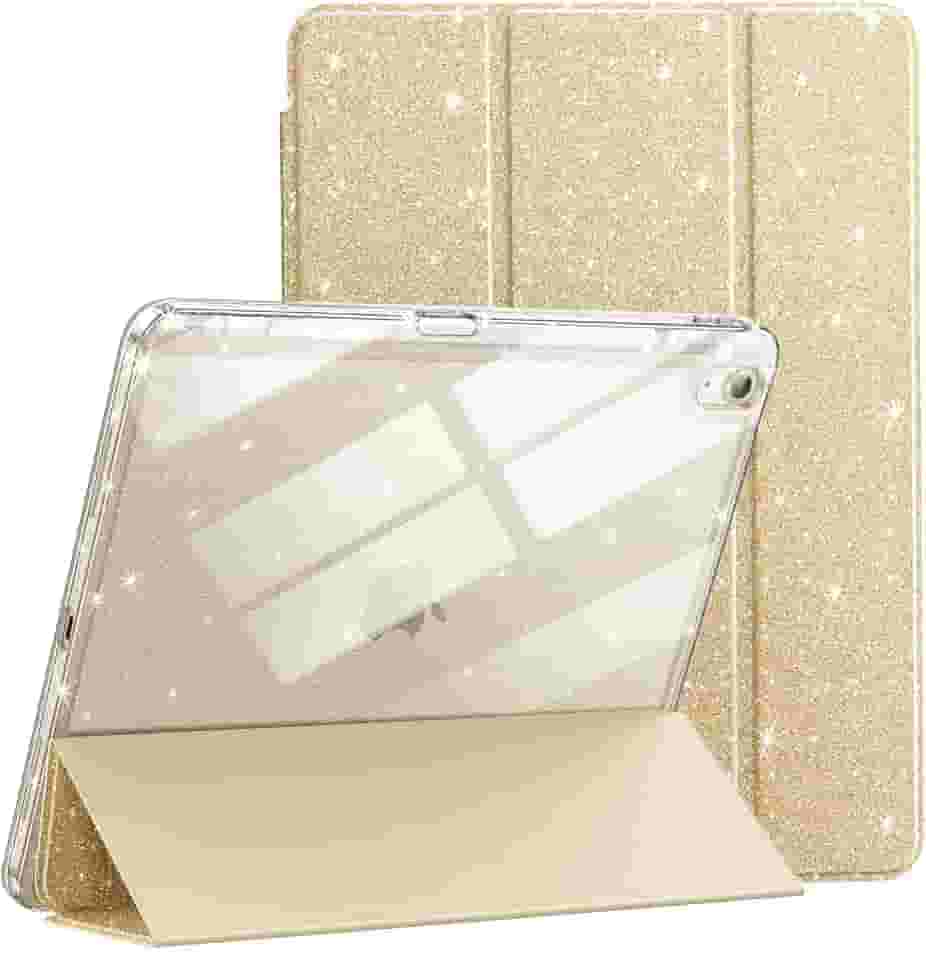 JETech Capa Glitter para iPad Air 11 Polegadas M3/M2 (2025/2024), iPad Air 5/4 (2022/2020) com Porta-Pencil, Case Fofa para Crianças e Meninas, Concha Traseira Claro e Brilhante (Ouro)