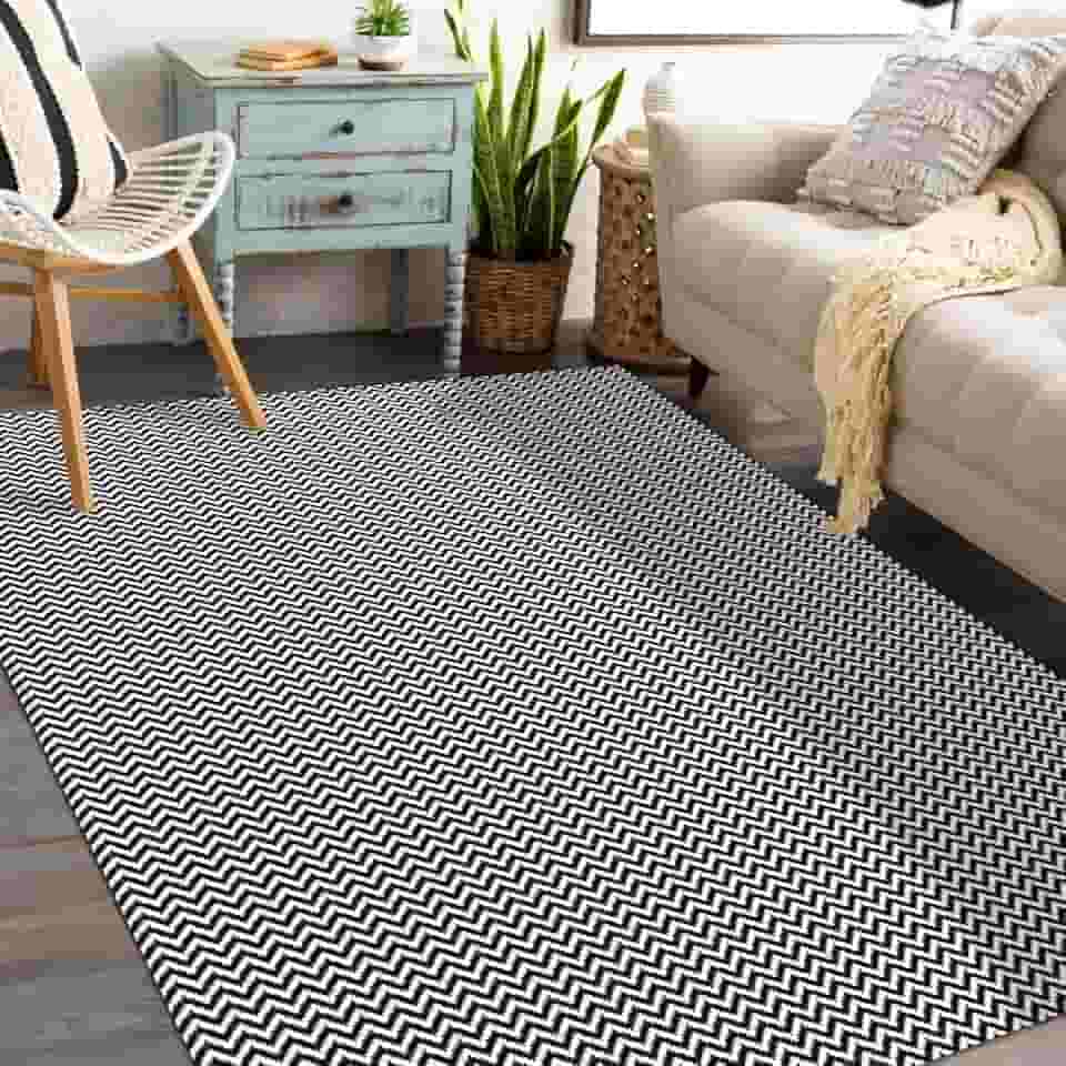 Tapete Sala Antiderrapante 1,40m x 3,00m Zig Zag (Preto)