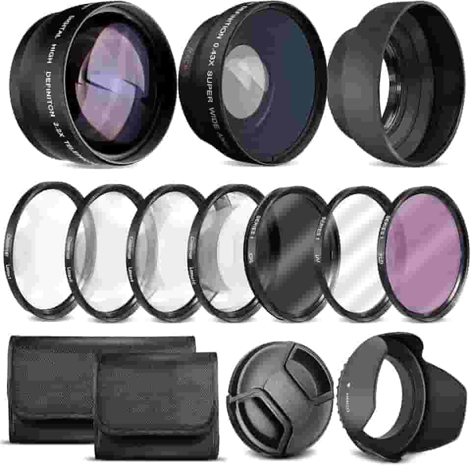 Kit de lentes ultra deluxe para câmeras Canon Rebel T3, T5, T5i, T6, T6i, T7, T7i, EOS 80D, EOS 77D com lente Canon EF-S 18-55 mm II - Inclui: conjunto de filtros de 7 peças de 58 mm + lente grande