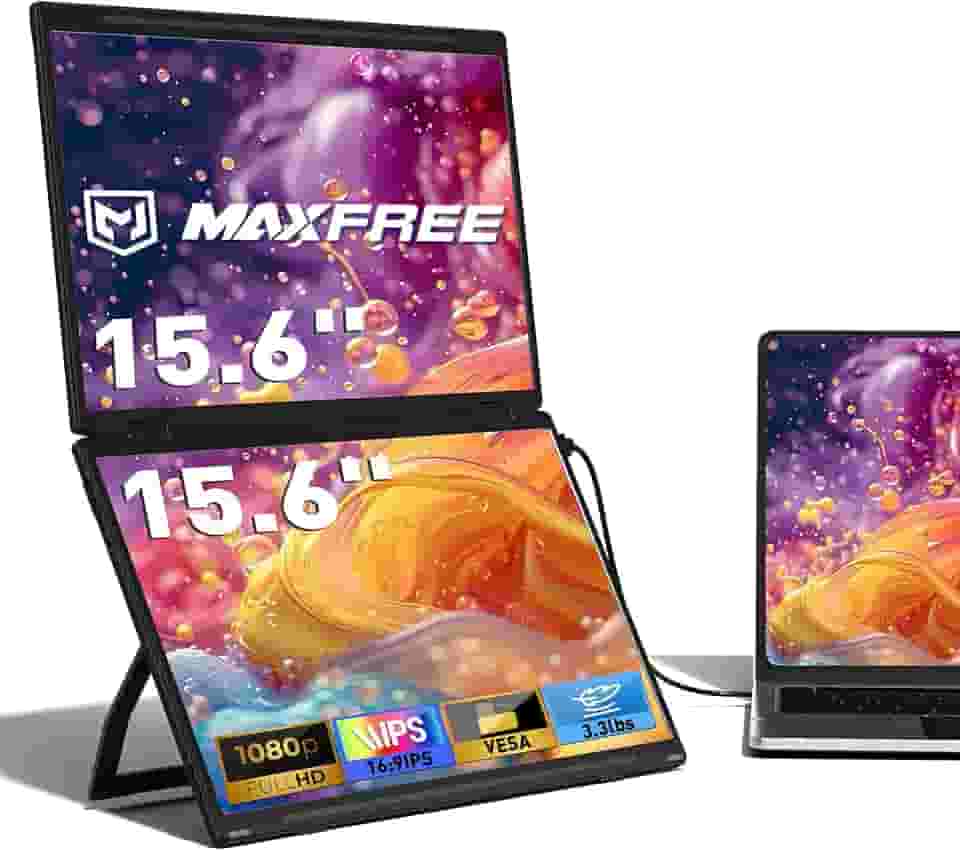 Maxfree Extensor de tela de laptop, monitor duplo portátil FHD de 15,6 polegadas 1080p com DP/Thunderbolt USB Tipo-C HDMI, monitor duplo portátil dobrável Plug & Play para laptop/PC/Windows/Mac (chips