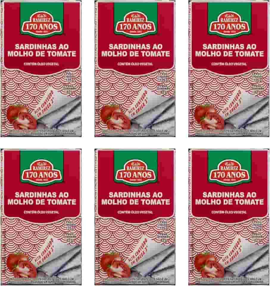 Sardinha em Lata Portuguesa Ramirez em Molho de Tomate - Tampa Abre Fácil - 125g - 6 Un.