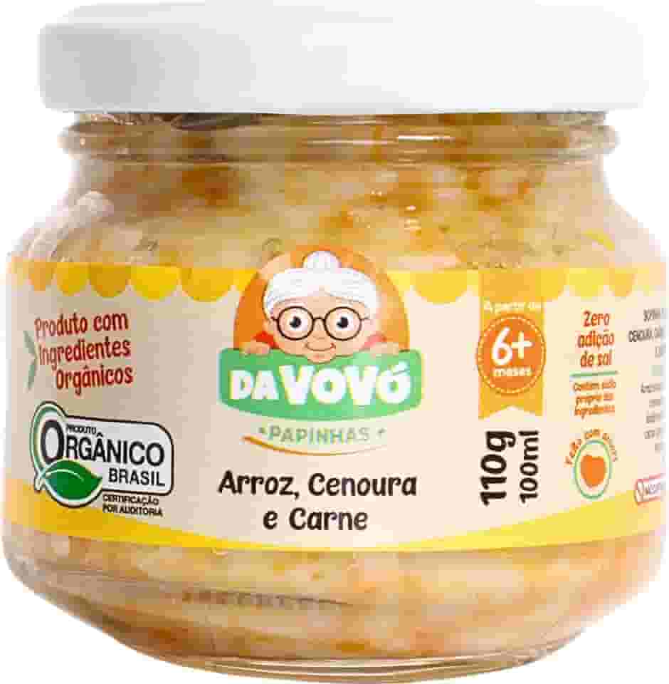 Da Vovó, Papinha Infantil, Linha +6, Orgânica, Sabor Arroz, Cenoura e Carne, 100ml