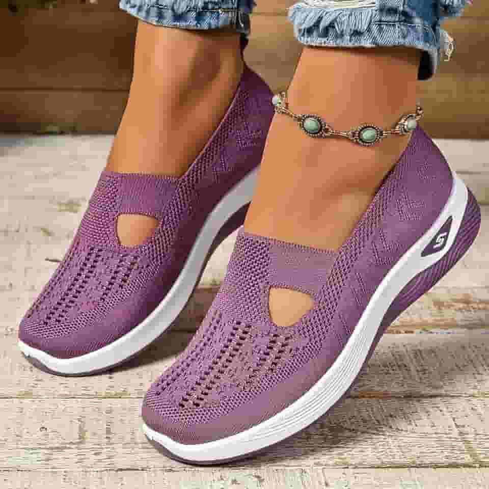 Tênis de caminhada ortopédico feminino, respirável, confortável, para diabéticos, de malha macia, suporte de arco