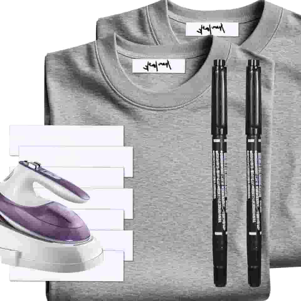 100 etiquetas de nome para roupas, etiquetas de roupas com 2 canetas marcadoras pretas, etiquetas de tecido para creche, casa de repouso, acampamento, escola, lavanderia