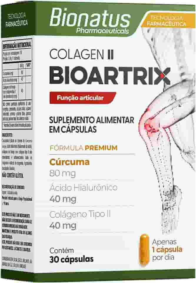 Bionatus, Colágen II, Bioartrix, Suplemento alimentar, Cúrcuma 80mg + Ácido Hialurônico 40mg + Colágeno Tipo II 40mg, 30 cápsulas • 30 doses, Branco