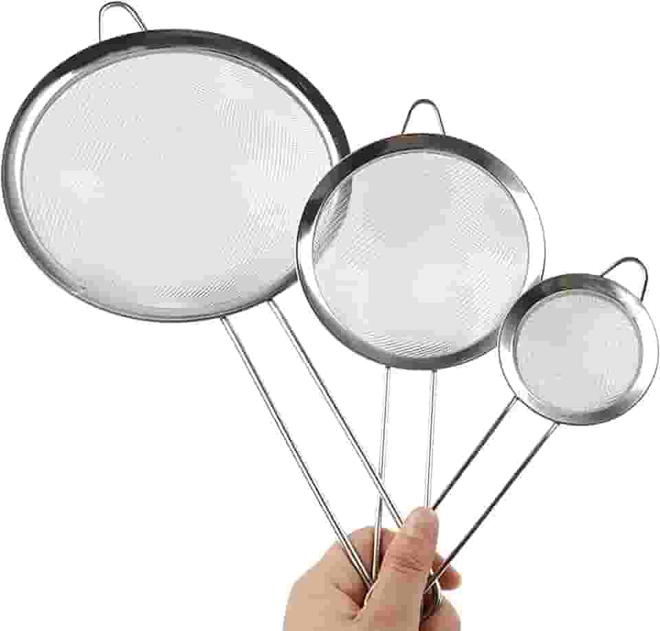 kit 3 Peças Peneiras em Aço Inox 12cm 18cm 20cm Utensílios de Cozinha