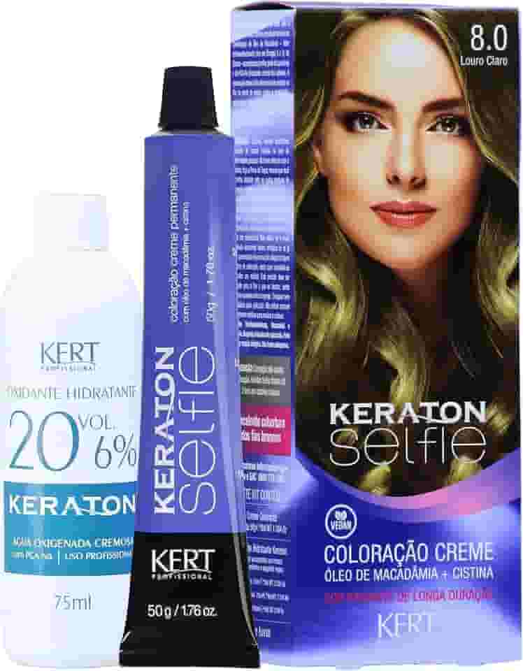 Keraton Coloração Permanente Em Creme Para Cabelos Com Cistina E Óleo De Macadâmia Selfie 50G Nº 8.0 Louro Claro