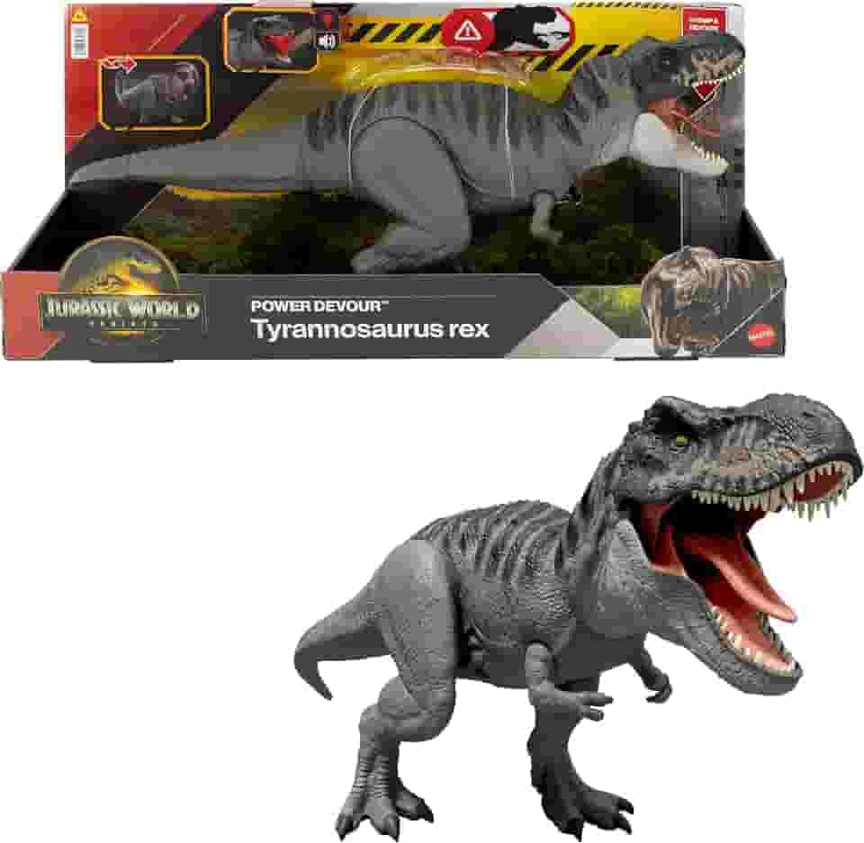 Jurassic World Dinossauro de Brinquedo Rebirth T-Rex Mordida Destruidora para crianças a partir de 4 anos