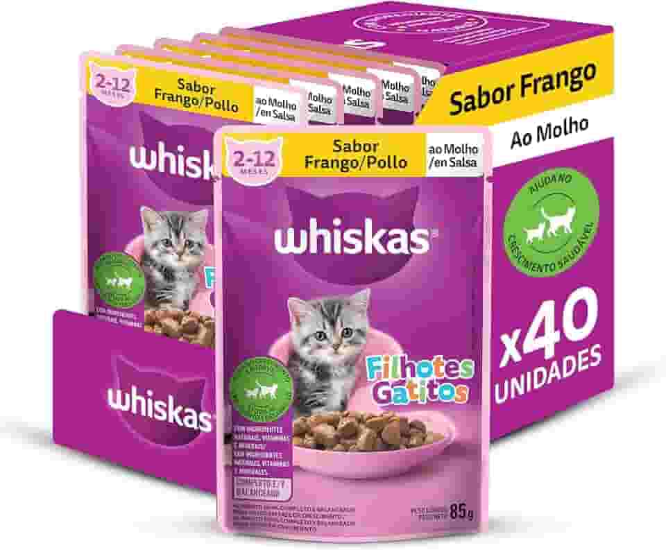 Pack Ração Úmida Whiskas Sachê Frango ao Molho para Gatos Filhotes 85 g - 40 unidades