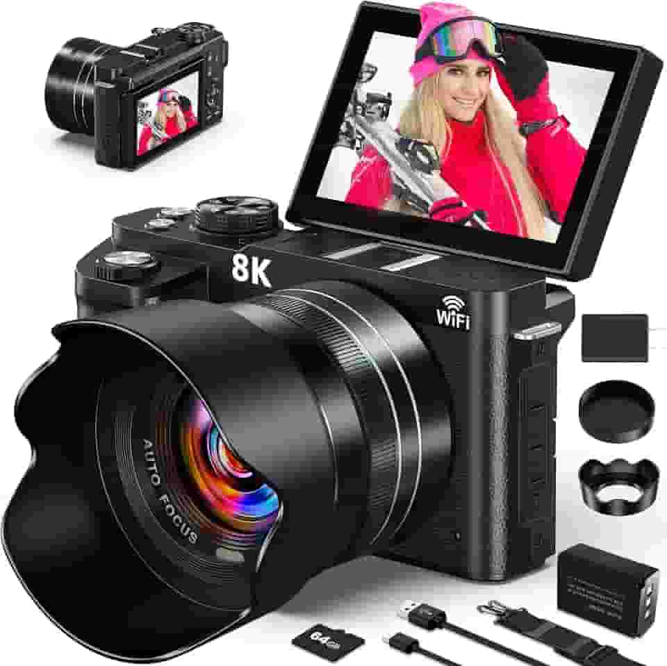 Câmeras digitais 8K para fotografia - Câmera vlogging de foco automático de 88 MP para YouTube com tela flip de 3 polegadas 180° - Câmera de vídeo UHD para fotógrafo iniciante com zoom de 18X