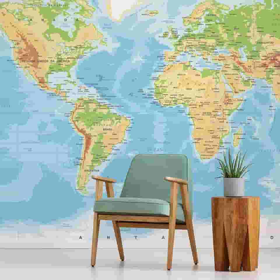Papel de Parede Mapa Mundi Painel 6 rolos - 9m²