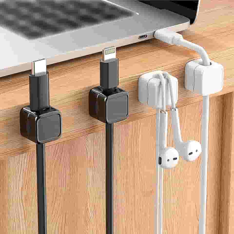 Clipes magnéticos para gerenciamento de cabos, organizador de mesa e parede para cabos de carregamento e dados, suporte de cabo magnético para armazenamento organizado de cabos, conjunto de 6