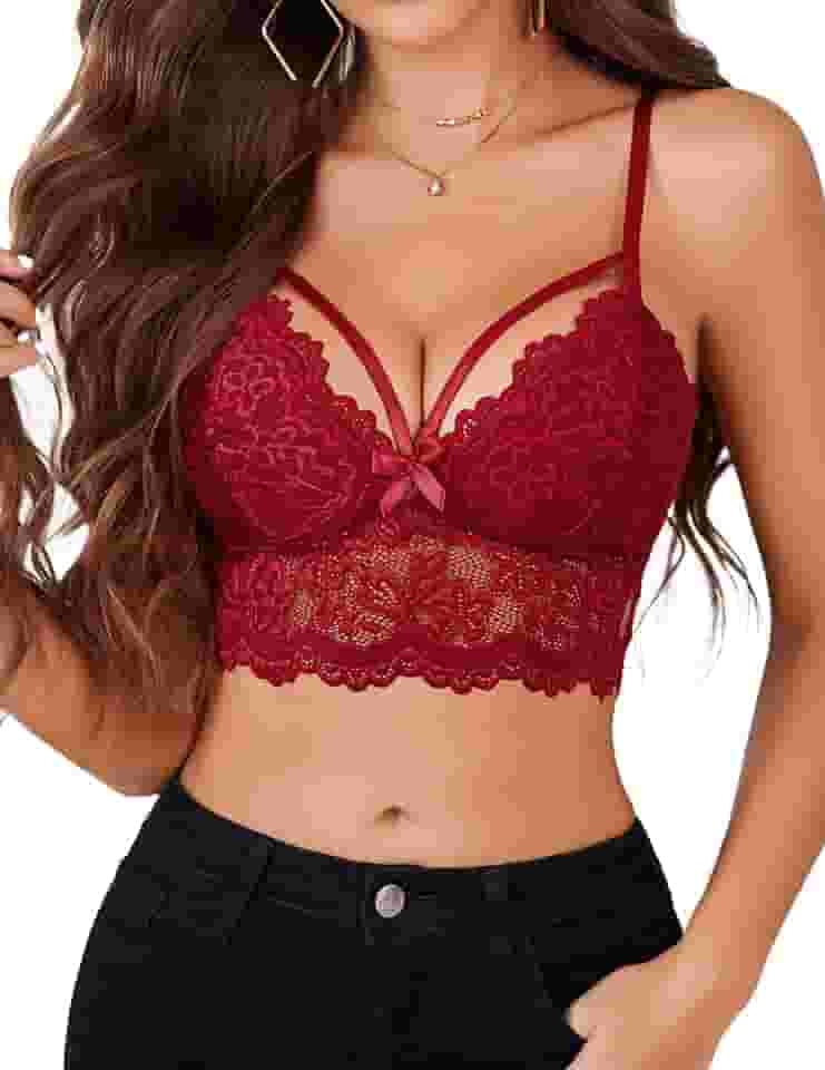 Camisola de renda feminina Lingerie Camisola para mulheres (vinho tinto, grande)