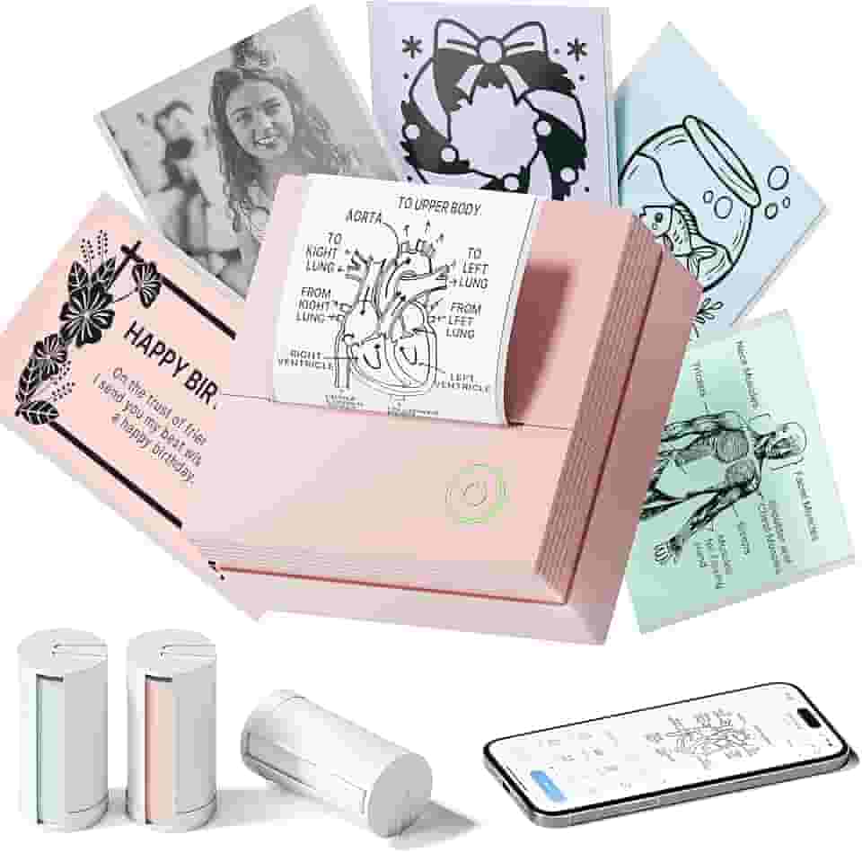 Impressora de adesivos, mini impressora PM290, máquina de fazer adesivos Bluetooth com 3 rolos de papel, cápsula de impressão portátil para notas de estudo, diário, listas, fotos, presentes