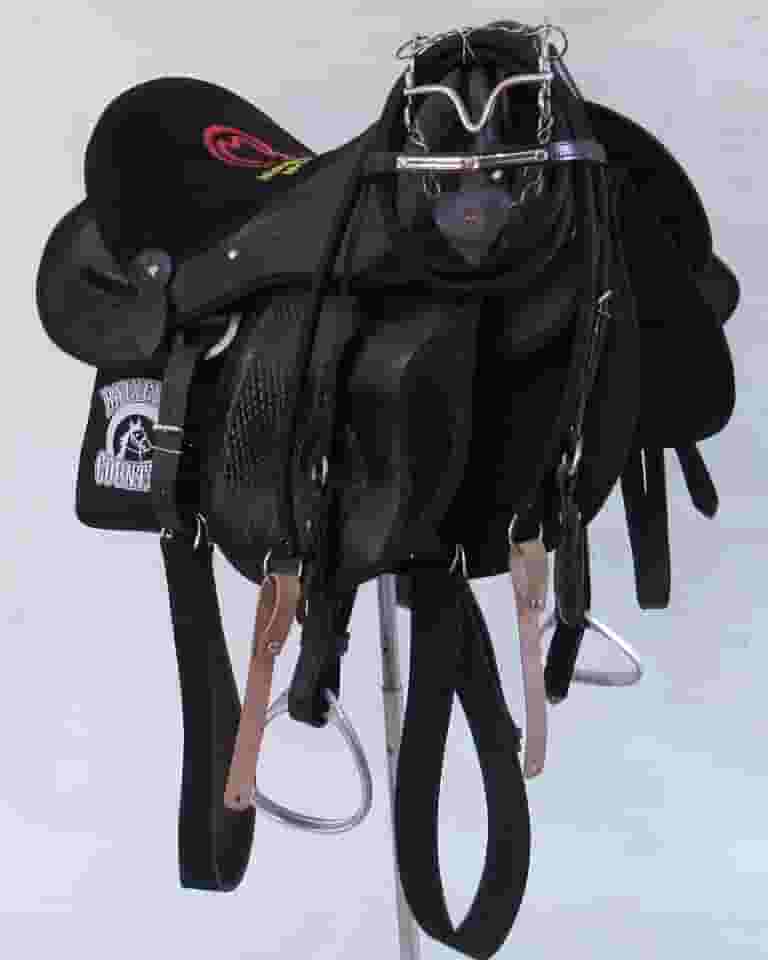 Sela Mangalarga M. Preta Com Aba Em Camurça Completa + Freio Inox + Acessórios