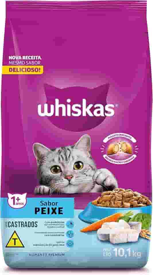 Ração Whiskas para gatos adultos castrados, Peixe, 10,1 kg