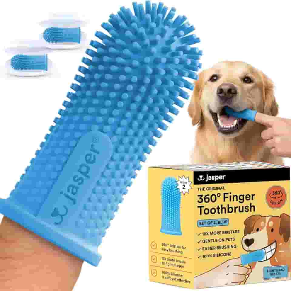 Jasper Escova de dentes para cães 360º – Design ergonômico – Cerdas completas para limpeza fácil para cães, gatos e animais de estimação – Conjunto de 2, azul claro