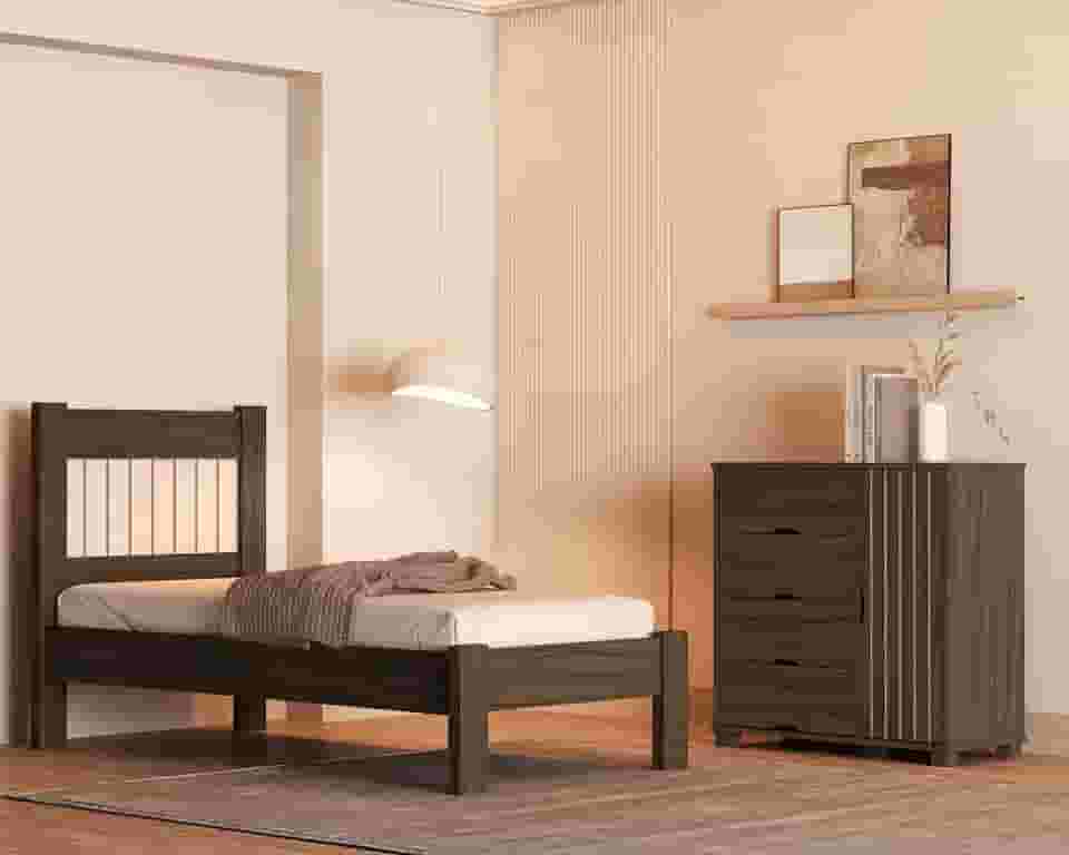 Jogo de Quarto Bela Com Cama Solteiro e Cômoda em MDF (Chocolate)