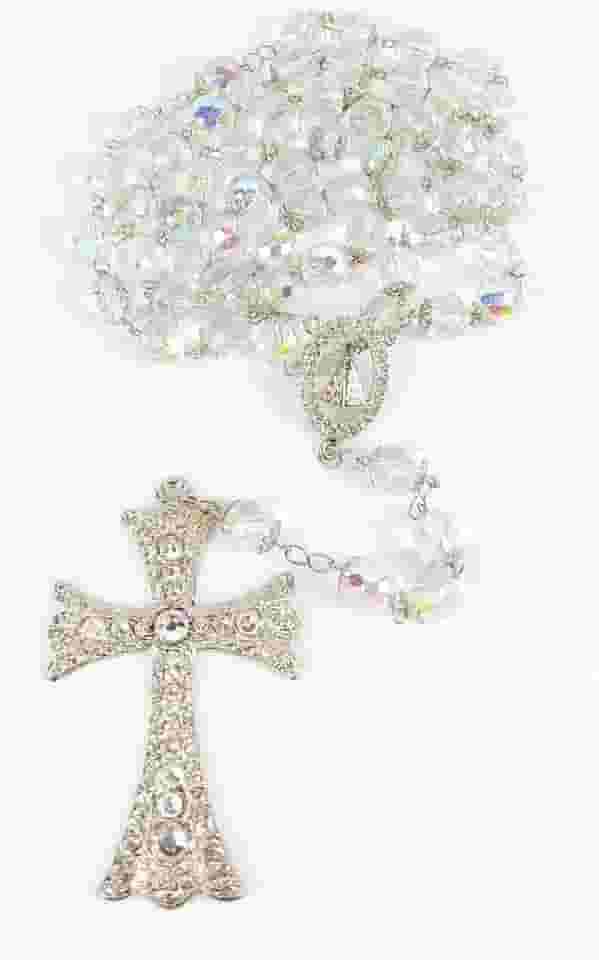 Terço De Noiva Cristal Boreal 12mm Prata