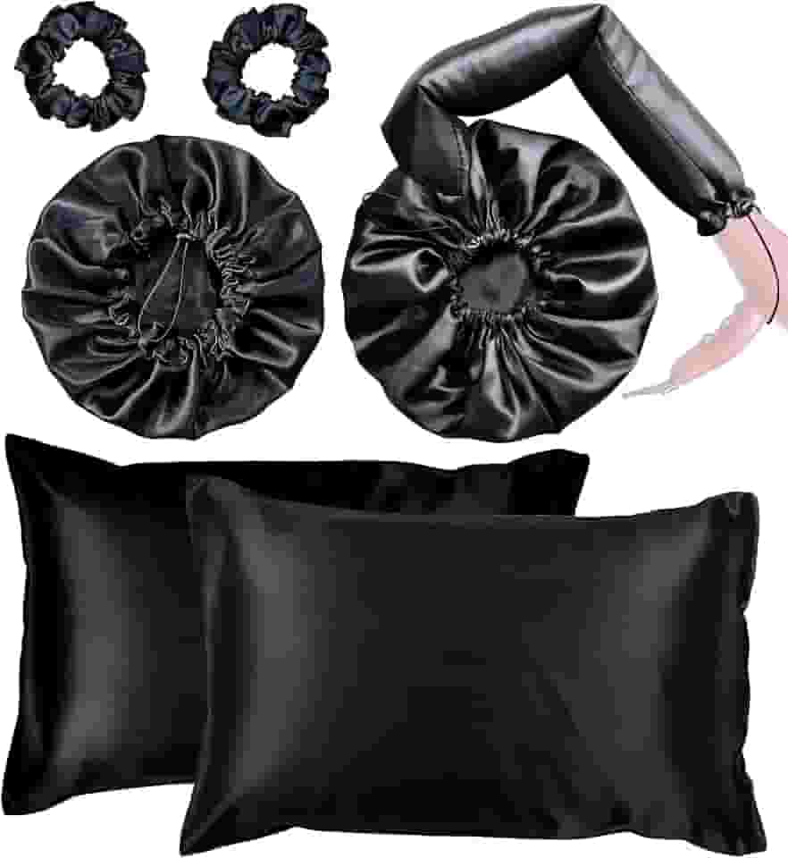 Kit Touca Difusora Dupla + Touca Dormir + 2 Fronhas + 2 Xuxinhas (Preto)