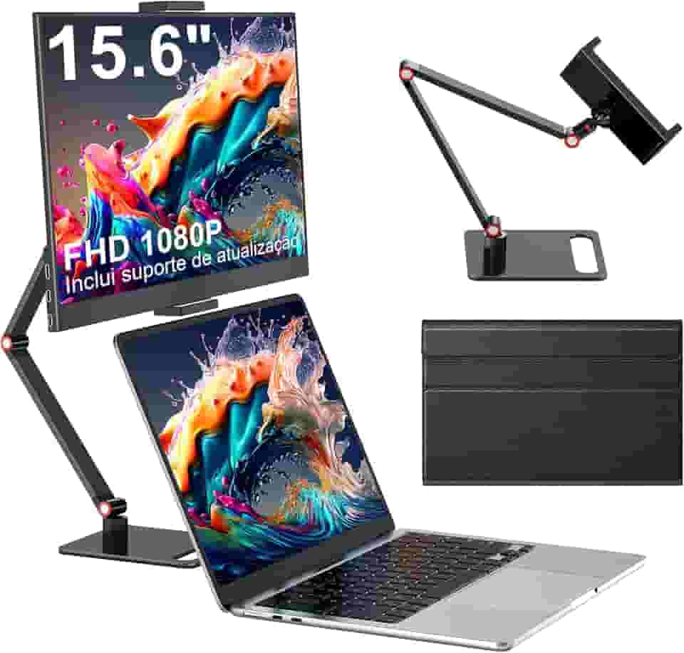 Monitor portátil com suporte 15.6 "-Laptop Extender de tela 1080P FHD para USB C hdmi Display de tela portátil Vesa compatível para Windows Mac/Android/Switch / PS5