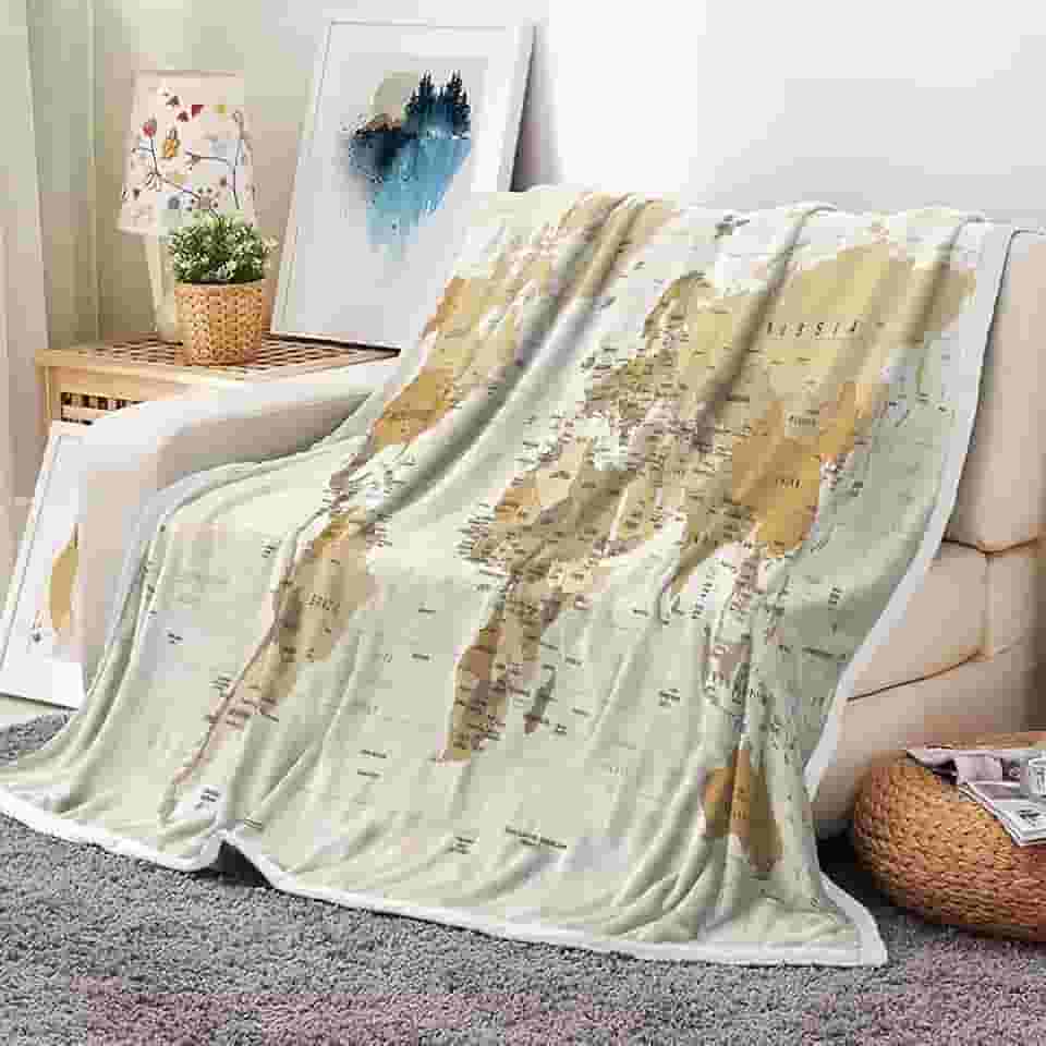 Mapa do mundo cobertor de lã para sofá, mapa do mundo topografia vintage educacional universitária crianças cama viagem acampamento cobertores, mapa geográfico mantas e cobertores, 50x60in (multi6)