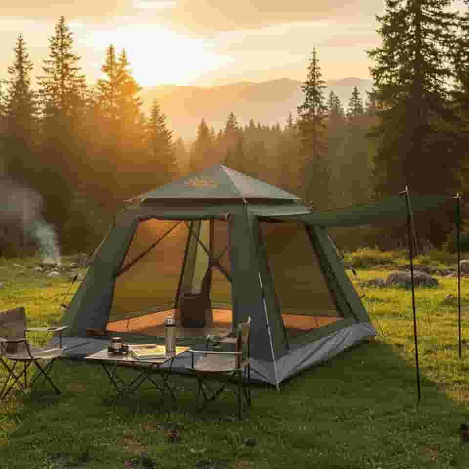 Barraca de Camping 4-6 Pessoas Impermeável Automática com Mosquiteiro, ComVobertura e Proteção Solar Dobrável Camping Equipamentos,Dobrável