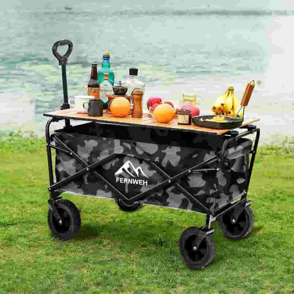 Carrinho de Transporte Dobrável 150kg, Resistente e Portátil para Serviço Pesado (Camuflado Cinza)