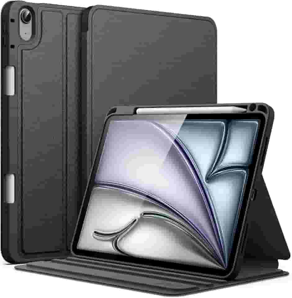 JETech Capa para iPad Air 11 Polegadas M3/M2 (2025/2024), iPad Air 5/4 (2022/2020 5ª/4ª 10,9 Polegadas) com Porta-Pencil, Suporte Fino Tipo Fólio, Ativação/Repouso Automático (Preto)