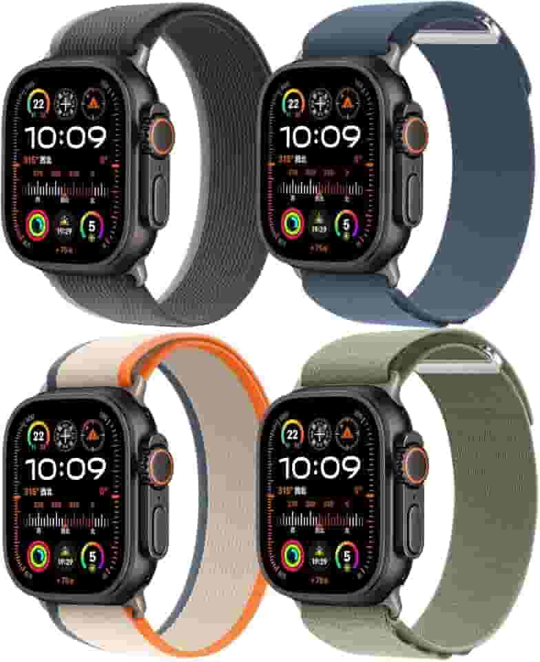Pacote com 4 pulseiras de nylon compatíveis com Apple Watch Ultra 2/Ultra. Pulseiras masculinas de 49 mm, 46 mm, 45 mm e 44 mm, esportivas respiráveis para Apple Watch séries 10, 9, 8, 7, 6, SE, 5, 4,