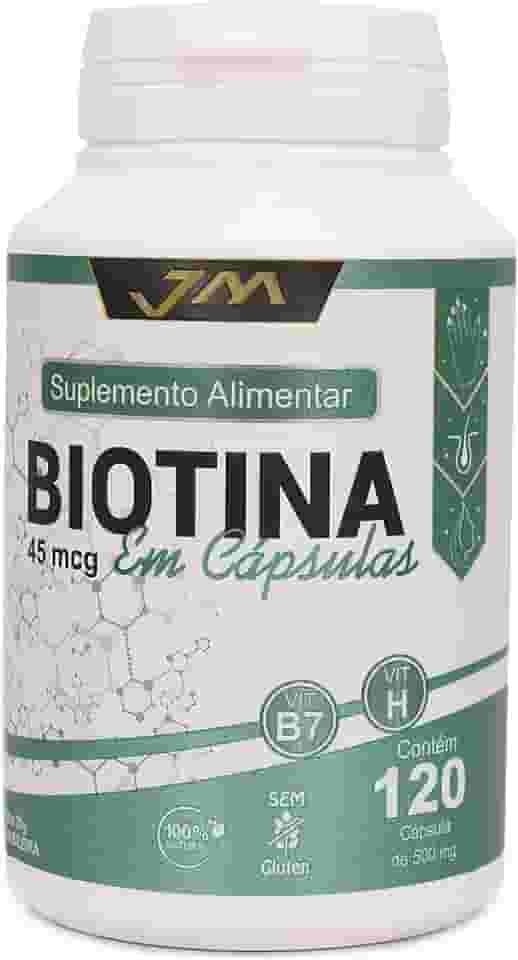 Biotina Pura 120 Capsulas Vitamina B7 JM Suplementos - Cabelo Pele Unha Vitamina Para Homens e Mulheres Firmeza
