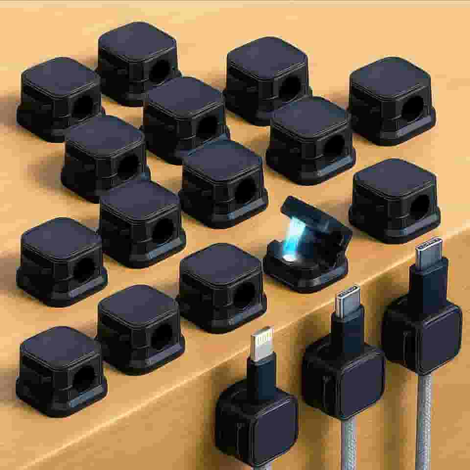 Pacote com 18 organizadores de cabos magnéticos, gerenciamento de cabos sem esforço, organizador de cabos de computador, clipes de cabo pegajosos para mesa e casa - preto