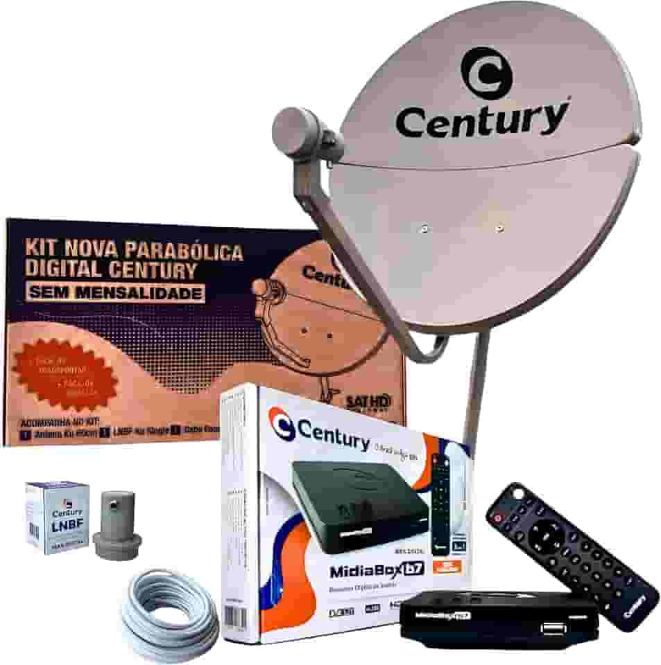 Kit Antena Parabólica c/Receptor Digital Century Midiabox B7 Sat Hd Regional