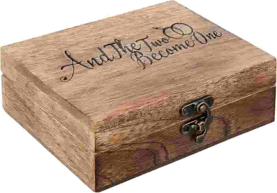 Eximious India Elegante suporte de caixa de anel de casamento de madeira para noivado, proposta e cerimônia - Caixa de anel rústico, lembrança de aniversário, presente de noiva exclusivo (senhor e