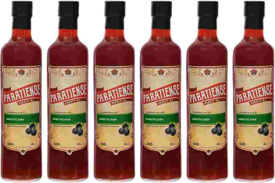 Kit 6 Licores de Jabuticaba Paratiense 500 ml Creme Fino Nacional Tradicional Coquetéis Exóticos Sobremesas Lembrancinha Presente Natal