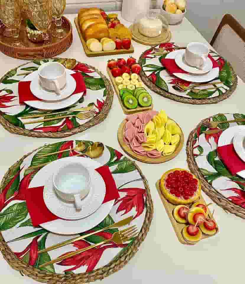 Kit 04 Capas de Sousplat 35cm Flores Vermelhas Decoração Mesa Posta