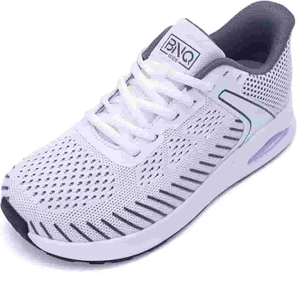 Tênis feminino de caminhada com bico largo, tênis de corrida, academia, atlético, para fascite plantar, alívio da dor nos pés, 36-42, Branco, cinza, 10.5 Wide
