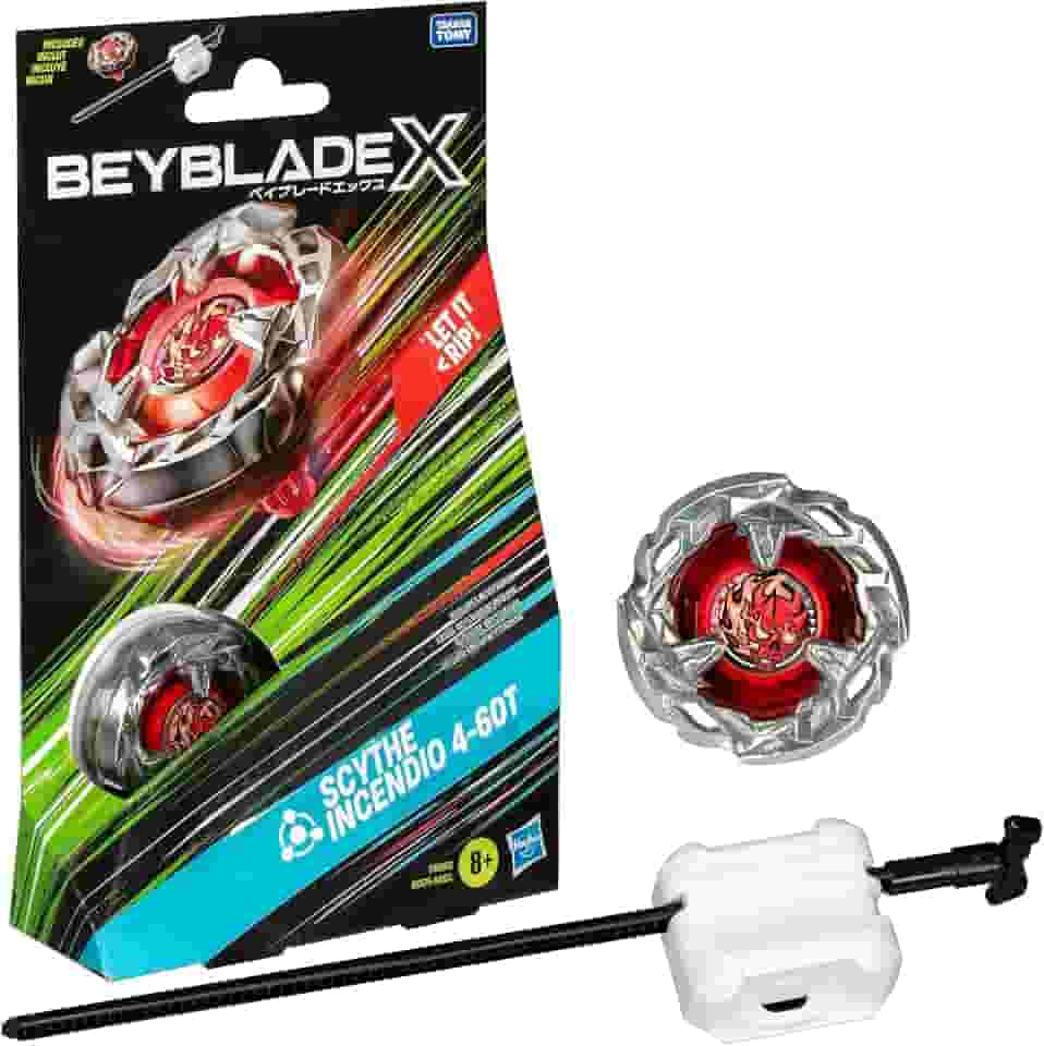Beyblade X, Pião, Scythe Incendio 4-60T - Conjunto de Brinquedo Tipo Equilíbrio, Giro à Direita, Inclui Lançador - A partir de 8 Anos