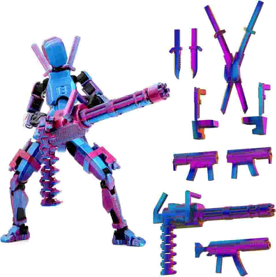 Gatling Gun T13 Titan 13 Action Figure Set【Assembled】, Robot Action Figure 3D Printed robo 13 Action Fidget Toys Dummy Figure Articulated, Lucky 13 for Collectors Desktop Decorations (Laser Purple)