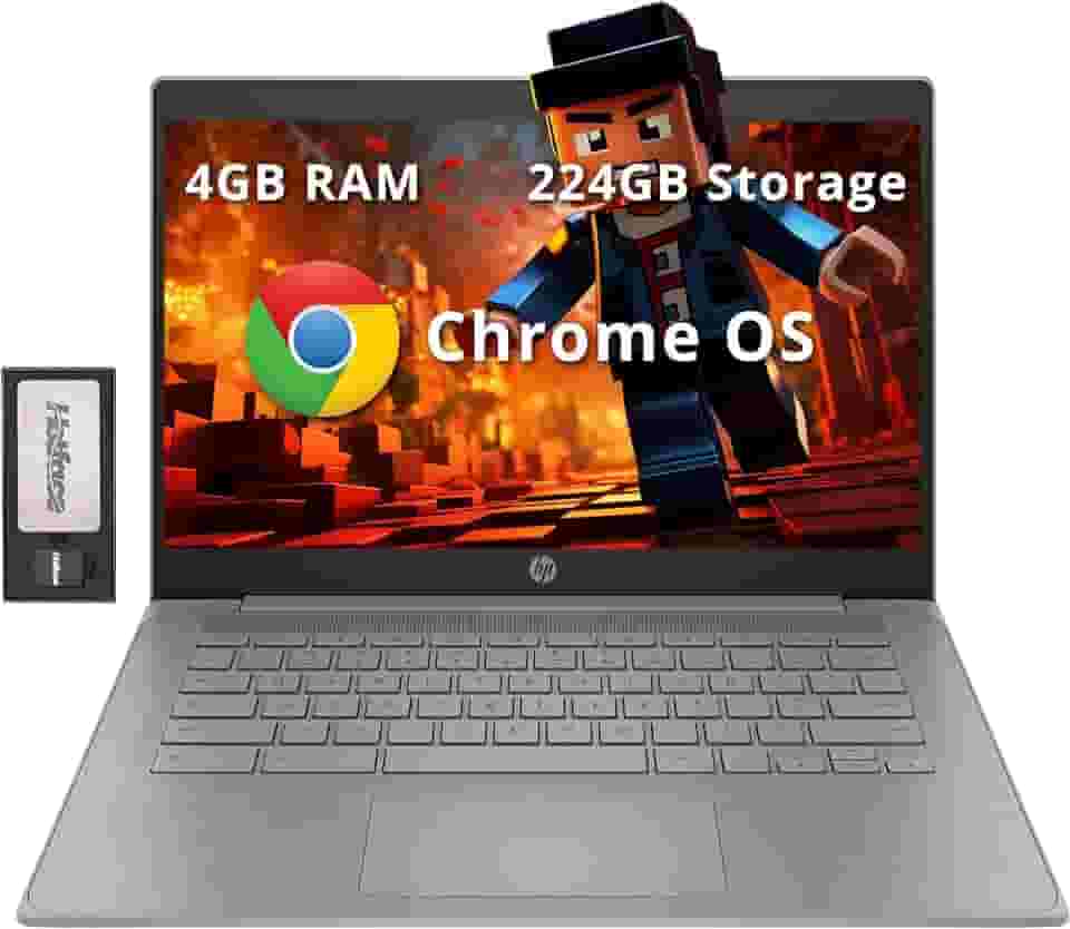 HP Laptop Chromebook HD de 14 polegadas para negócios e estudantes, Intel Celeron N4120, 4 GB LPDDR4, 224 GB de armazenamento (64 GB eMMC + estação de ancoragem de 160 GB), gráficos UHD, webcam,