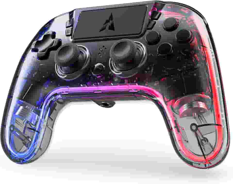 AUROCE Wireless Controller for PS4/PS3/PC, LED PS4 Controller Dualshock 4 Transparent with RGB Neon, ALPS Analog Stick, Hall Trigger, Audio Jack/Speaker, Macro/Turbo-Cyber Gray